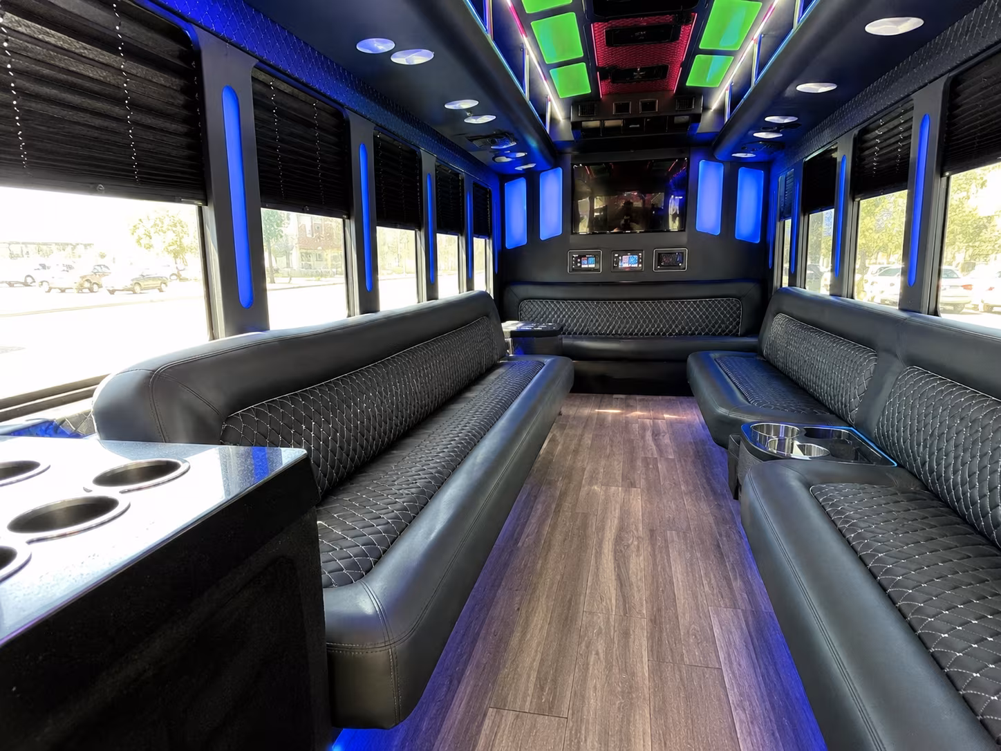 manteca 15 passenger party bus inside