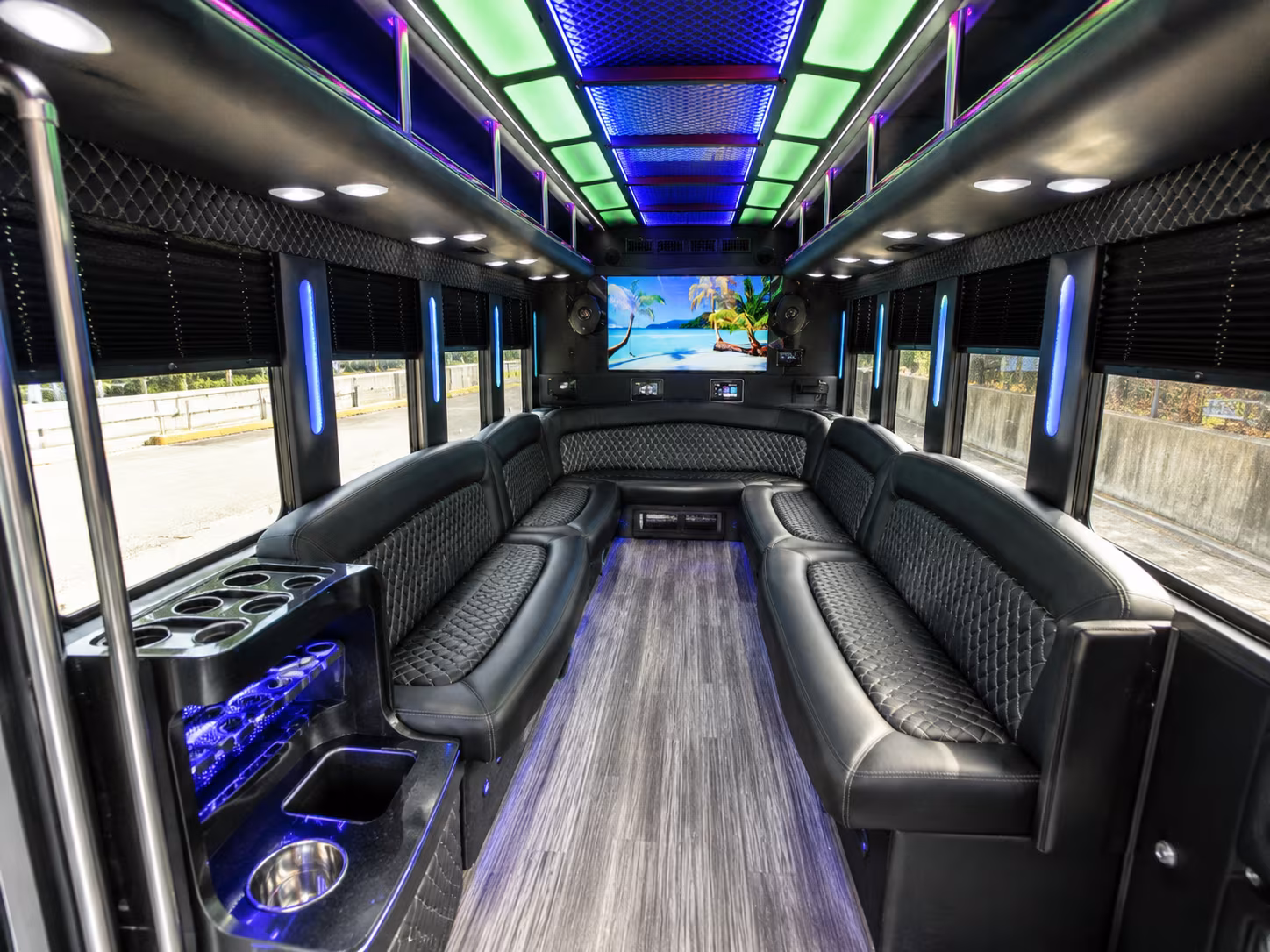 manteca 18 passenger party bus inside